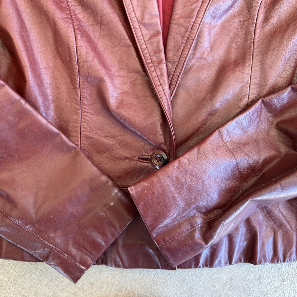 Wilson’s Burgundy Women Leather Jacket Size 6 Made in Korea - Picture 8 of 12